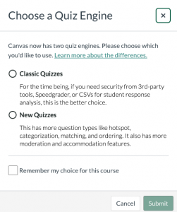 Canvas Quiz Engines Dialogue Box