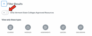 Switch to activate Only Vermont State Colleges Approved Resources filter