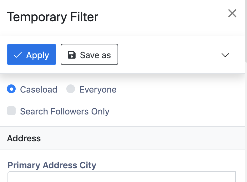 Image of Temporary Filter on Aviso Students page