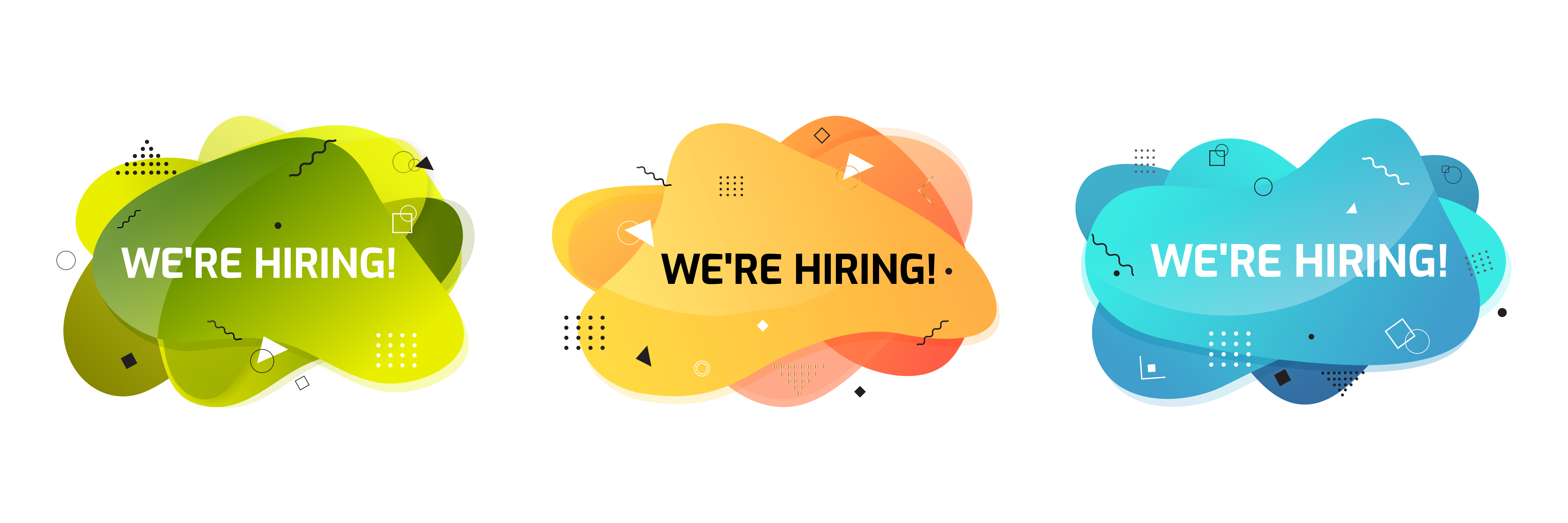 We're hiring banner. Hire sign. Searching new job concept. Abstract liquid shape. Fluid design