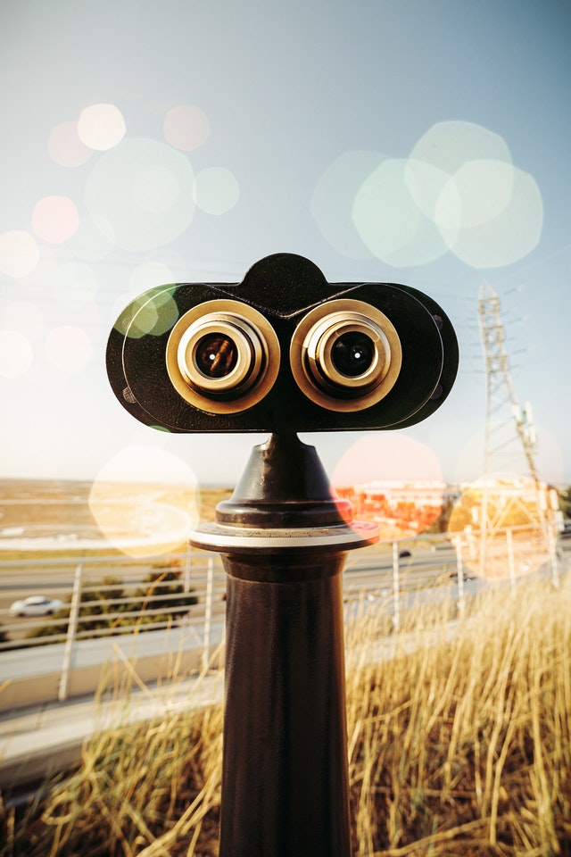 Binocular viewer overlooking tall grass