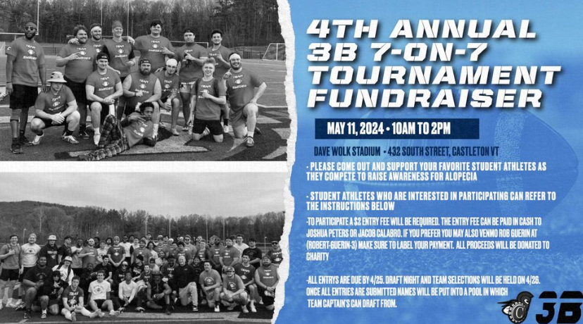 Saturday, May 11th don't miss out on the 4th Annual 3B 7-on-7 Flag Football Tournament from 10 am to 2pm!

Helping run the tournament can also get you hours that are needed if you are in Sport Management and need hours still! Reach out to Josh Peters (jap10220@vermontstate.edu) or Jacob Calabro (jrc00551@vermontstate.edu) and put "3B" as the subject to find ways to help