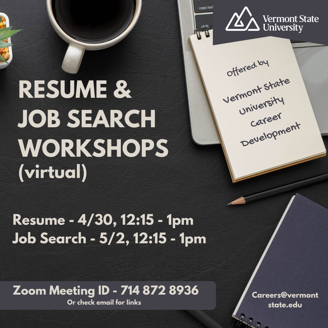 You are invited to our upcoming virtual workshops focused on enhancing your resume and mastering the art of job searching. 

Join us to gain valuable insights and skills to propel your career forward. Mark your calendars! There is no wrong time to develop your resume and job search skills! 

Resume writing: Tuesday, April, 30th 

12:15 pm - 1:00 pm

Join here!

Job Search: Thursday, May 2nd

12:15 pm- 1:00 pm