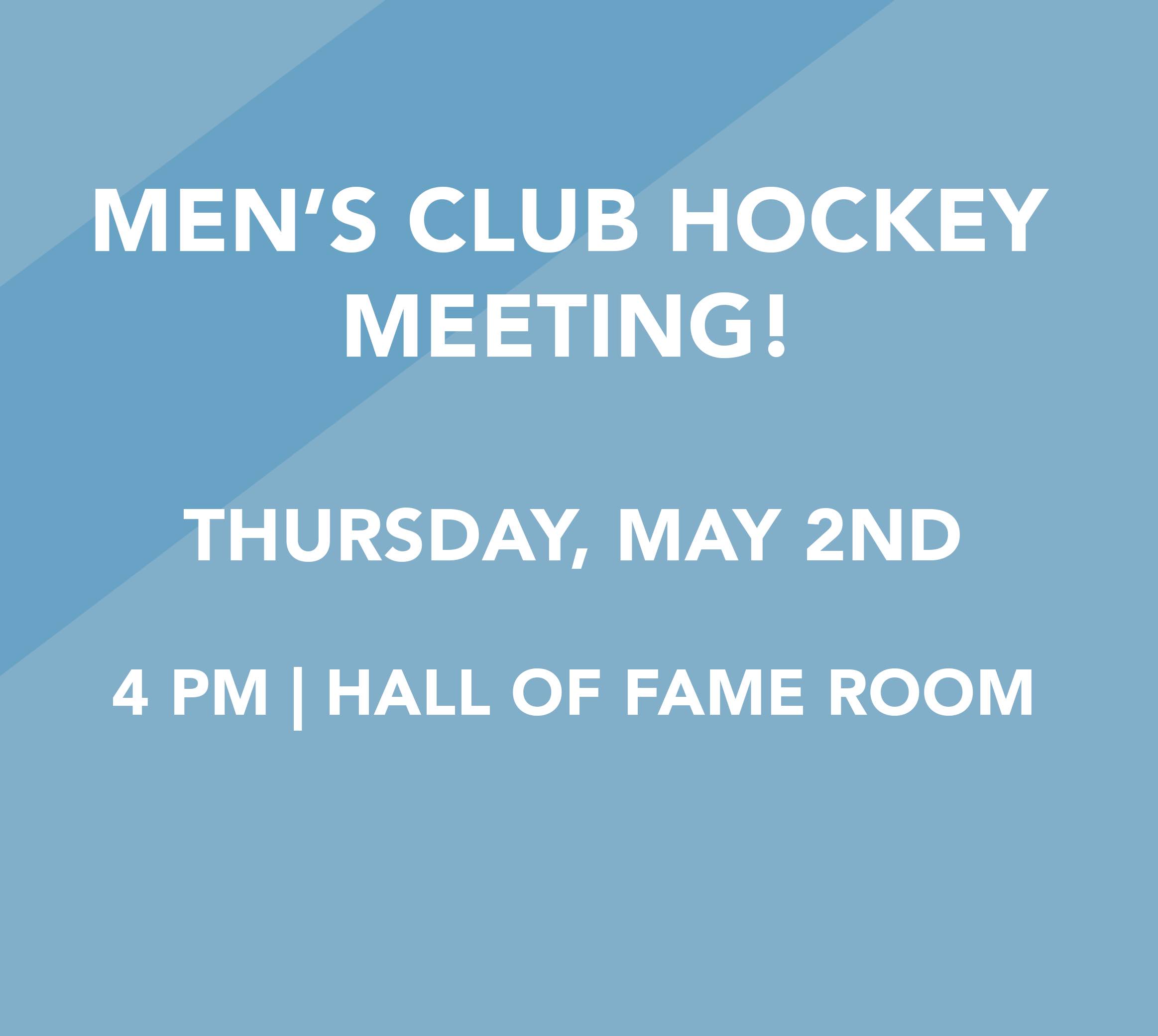 Interested in Club Hockey?

There will be an interesting meeting for Men's Club Hockey Thursday, May 2nd at 4pm in the Hall of Fame Room in Glenbrook!

Those interested that can not make the meeting can reach out to Chance Fee at cjf07130@vermontstate.edu.